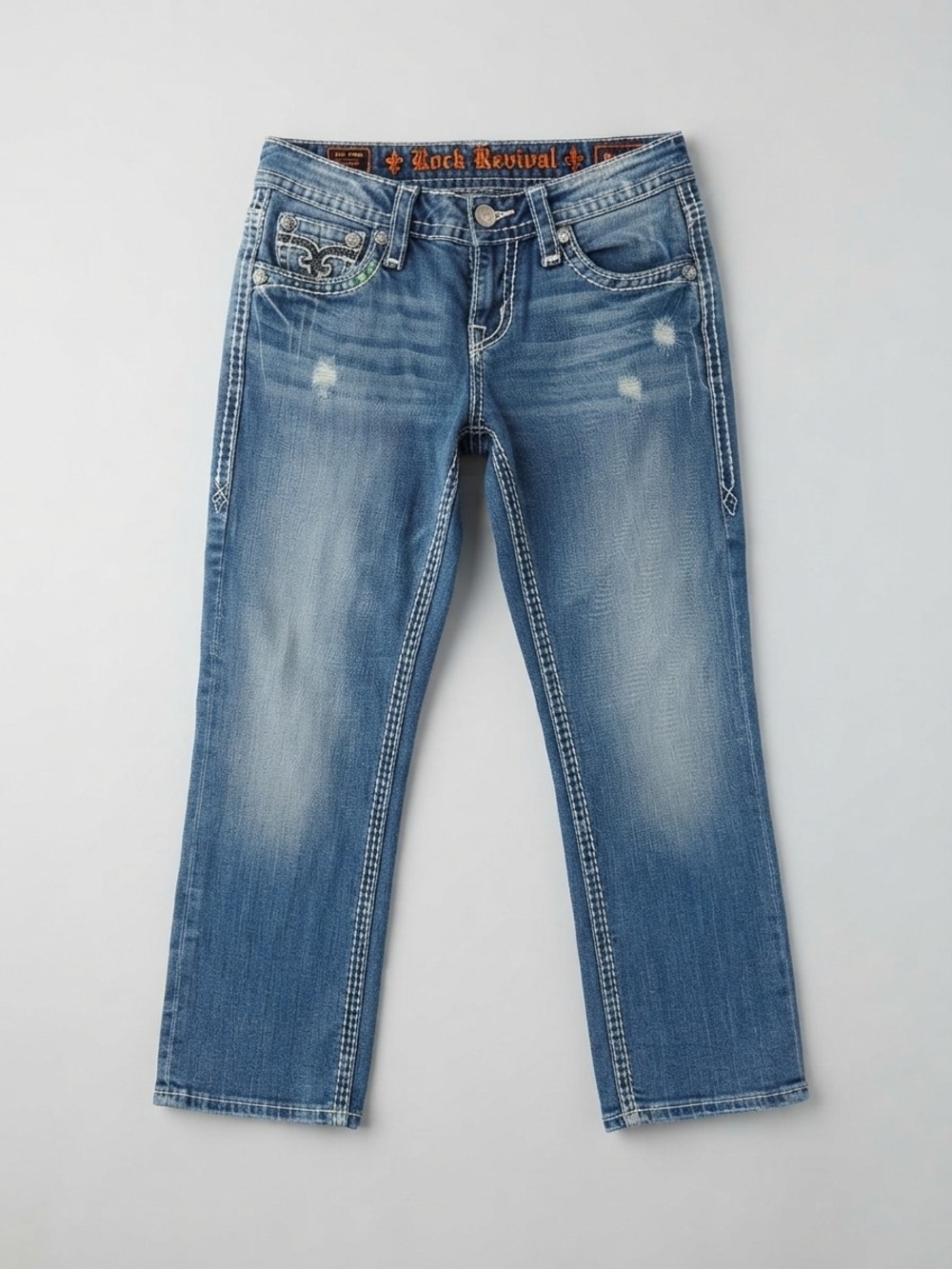 Rock Revival Kai Capri Jeans Sz 27 Embellished Distressed